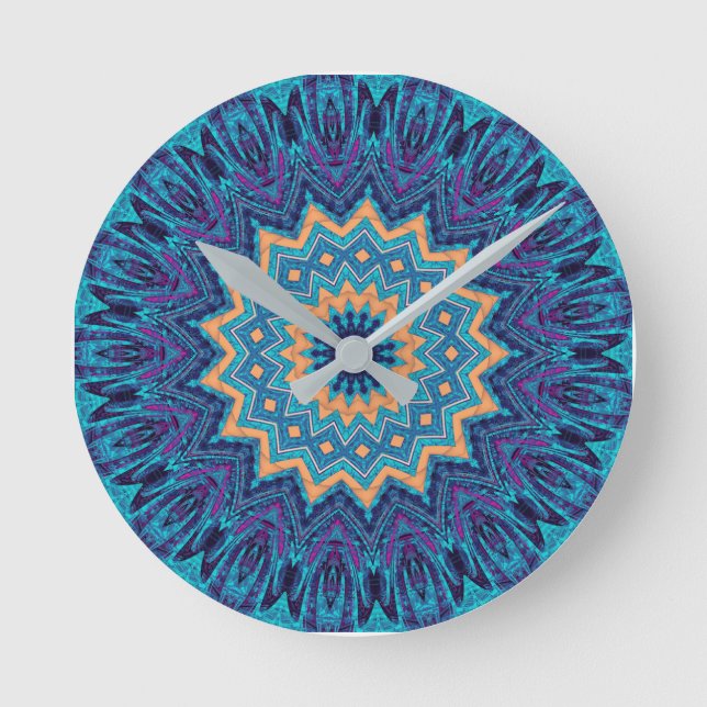 Relógio Redondo elegant cool blue mandala carpet pattern (Frente)