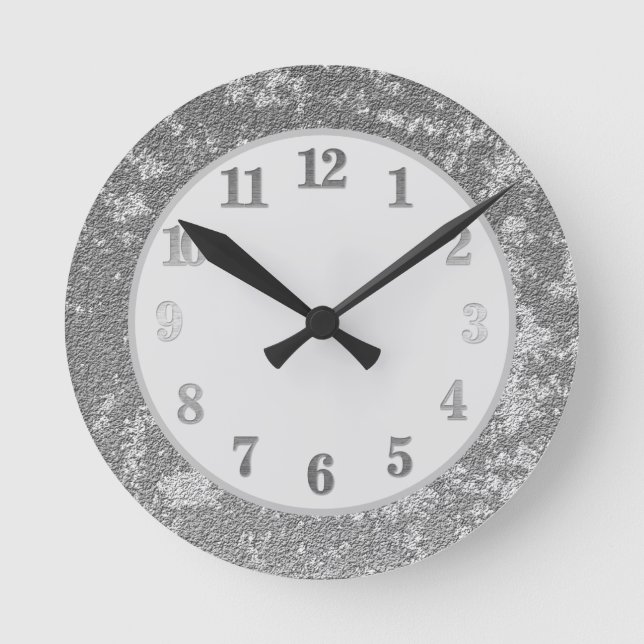 Relógio Redondo Elegant Grey Silvery White Marbled Sophisticated  (Frente)