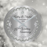Relógio Redondo Elegant Heart Diamonds 10th Wedding Anniversary<br><div class="desc">Opulent elegance frames this 10th wedding anniversary design in a unique scalloped diamond design with center teardrop diamond with faux added sparkles on a tin colored gradient. Original design by Holiday Hearts Designs (rights reserved). Please note that all embellishments are printed and are only made to appear as real as...</div>