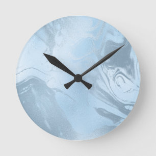 Relógio Redondo Elegant modern stylish baby blue marble look