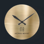 Relógio Redondo Elegant Monogrammed Gold Brushed Metallic<br><div class="desc">Personalized Elegant Monogrammed Gold Brushed Round Clock.</div>