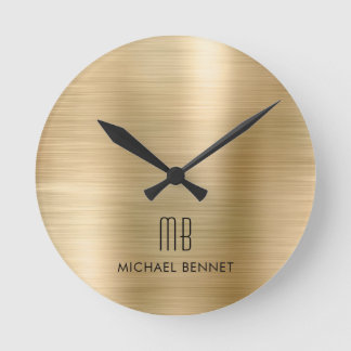 Relógio Redondo Elegant Monogrammed Gold Brushed Metallic
