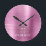 Relógio Redondo Elegant Monogrammed Pink Brushed Metallic<br><div class="desc">Personalized Elegant Monogrammed Pink Brushed Round Clock.</div>