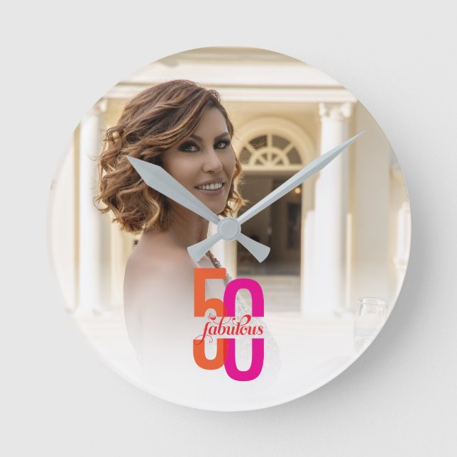 Relógio Redondo Elegante 50 e fabuloso 50º aniversário (Frente)