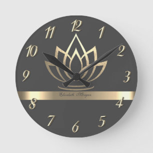 Relógio Redondo Elegante Dourado Lotus, Yoga