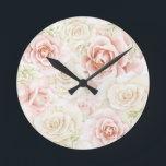 Relógio Redondo Elegante Floral Blush Rosa<br><div class="desc">Um belo relógio de sotaque caseiro para casa ou escritório. Padrão floral pastel rosa. Tão bonito.</div>