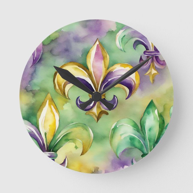 Relógio Redondo Elegante Mardi Gras Pastel (Frente)