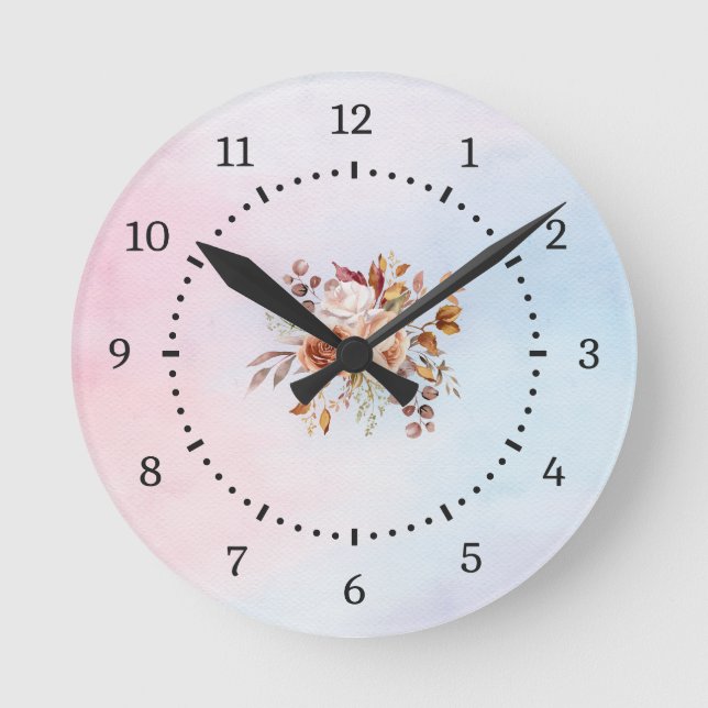 Relógio Redondo Elegante Moderno Teal Floral (Frente)