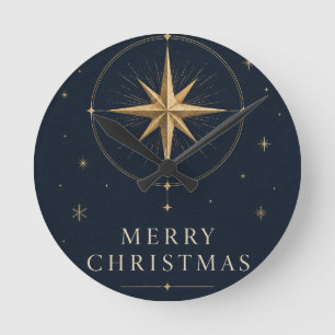 Relógio Redondo Elegante Natal Celestial, estilo Midnight Navy