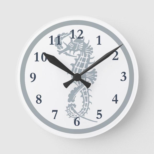 Relógio Redondo Elegante Náutico Clássico Azul-Marinho (Frente)