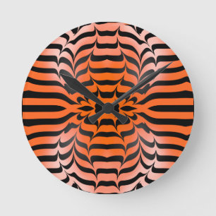 Relógio Redondo Elegante Psicodélico Laranja Negro Tigre Impressão