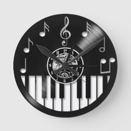 Relógio Redondo Elementos de piano e música de vinil