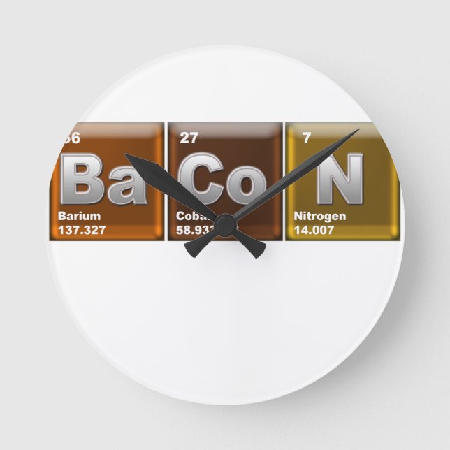 Relógio Redondo Elementos que soletram o "BACON " (Frente)