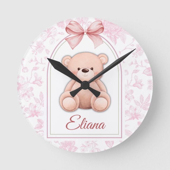 Relógio Redondo Eliana | Design de Enfermeiro de Urso Rosa Persona (Frente)