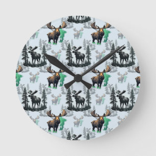 Relógio Redondo Elk Moose Antlers Deer Pattern Design