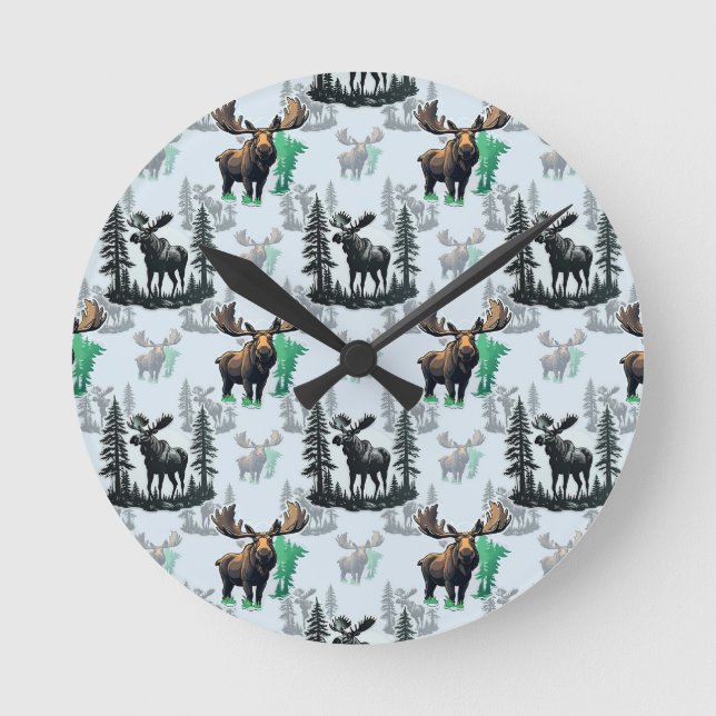 Relógio Redondo Elk Moose Antlers Deer Pattern Design (Frente)