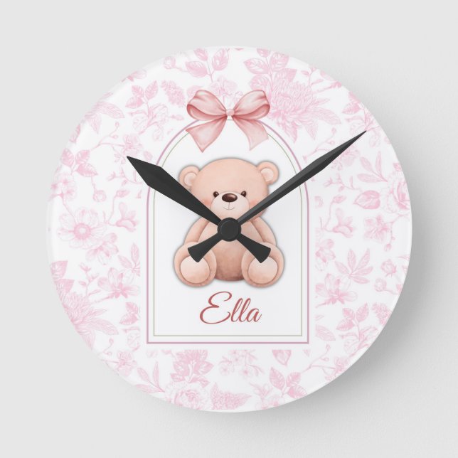Relógio Redondo Ella | Design de Enfermeiro de Urso Rosa Personali (Frente)