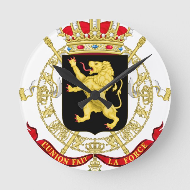 Relógio Redondo Emblema belga - Casaco de armas da Bélgica (Frente)