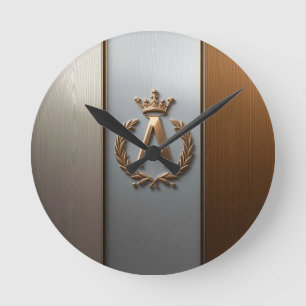 Relógio Redondo Emblema de Monograma Dourado A