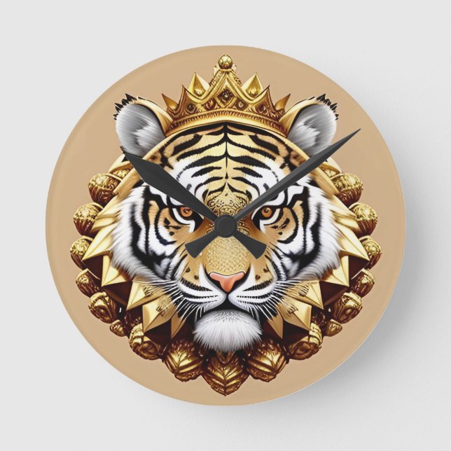 Relógio Redondo Emblema Dourado da Crista do Tigre (Frente)
