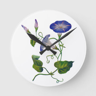 Relógio Redondo Embroidered Blue Morning Glories