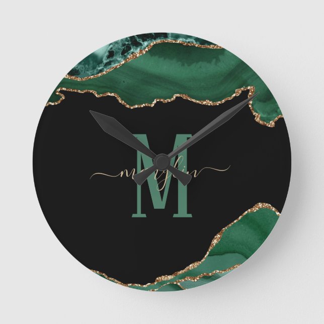 RELÓGIO REDONDO EMERALD AND GOLD AGATE MONOGRAM (Frente)