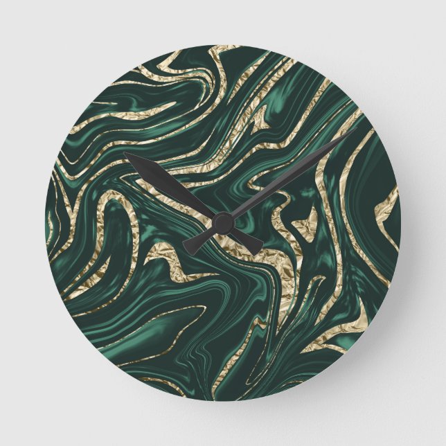 Relógio Redondo Emerald Green Dourado Marble #2 (Foil Faux) (Frente)