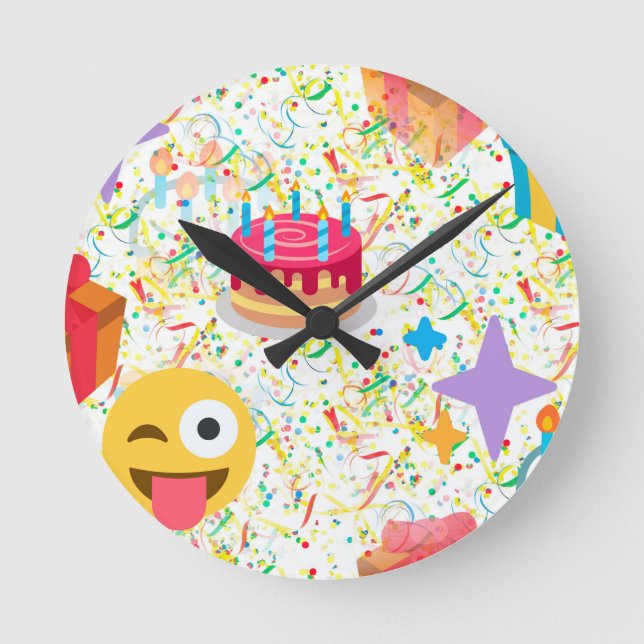 Relógio Redondo emoji de feliz aniversário (Frente)