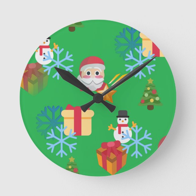 Relógio Redondo emoji de natal verde (Frente)