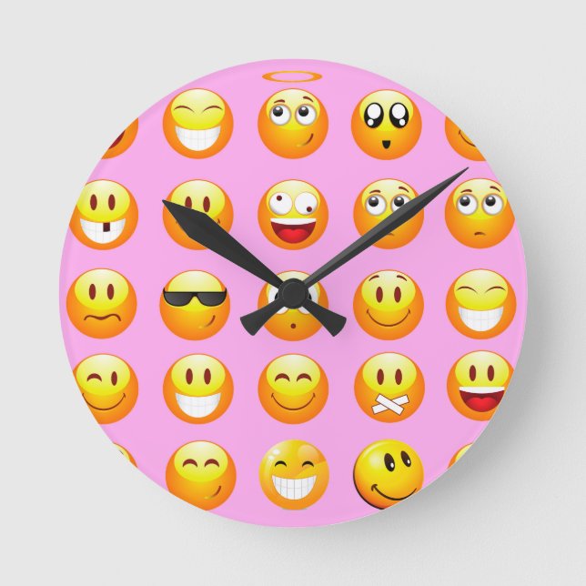 Relógio Redondo emoji rosa pastel (Frente)