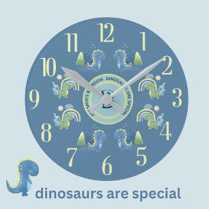Relógio Redondo Encantador Dinossauro Azul Mágico Personalizado
