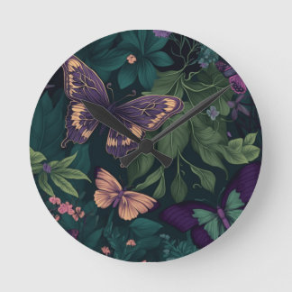 Relógio Redondo Enchanted Forest Butterflies Botanical Clock