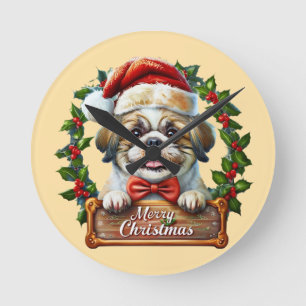 Relógio Redondo Enfeites de natal de Cachorro Bonito - Feliz Natal