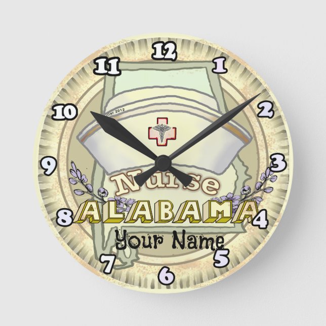 Relógio Redondo Enfermeira do Alabama (Frente)
