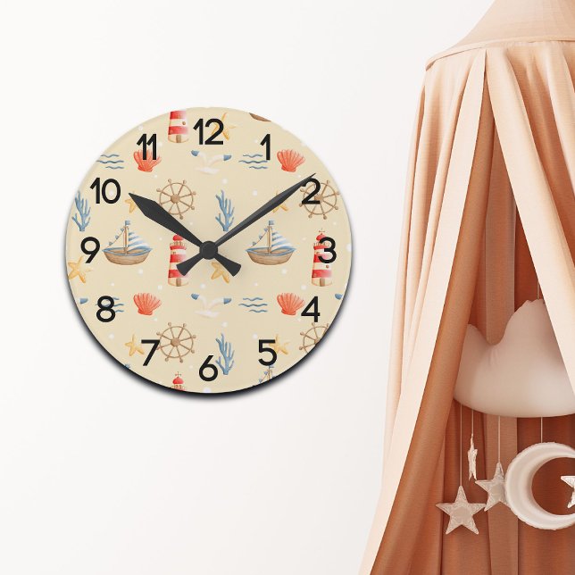 Relógio Redondo Enfermeiro de Padrão do Farol Náutico de Boho (Criador carregado)