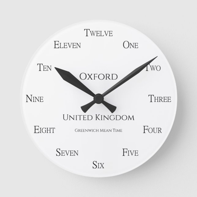 Relógio Redondo English Numbers Personalized Country Time Zone (Frente)