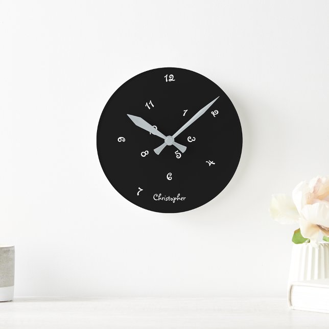 Relógio Redondo Engraçado Legal Negra Desperdiçando Meninos (Funny Cool Black Jumbled Hours Boys Children Decor Round Clock)