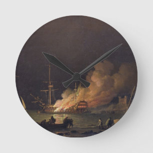 Relógio Redondo Envie no fogo na noite, c.1756 (o óleo em canvas)