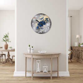 Relógio Redondo Ephemera Rosa Azul Escuro Vitoriano