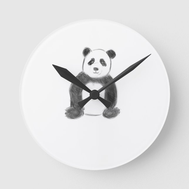 Relógio Redondo Esboço preto e branco do panda (Frente)