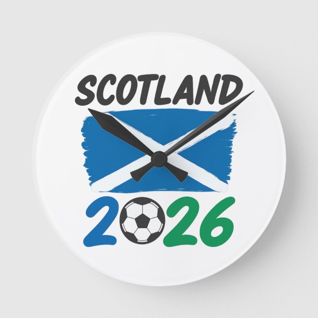 Relógio Redondo Escócia 2026 Design de Fã de Futebol / Saltire e P (Frente)