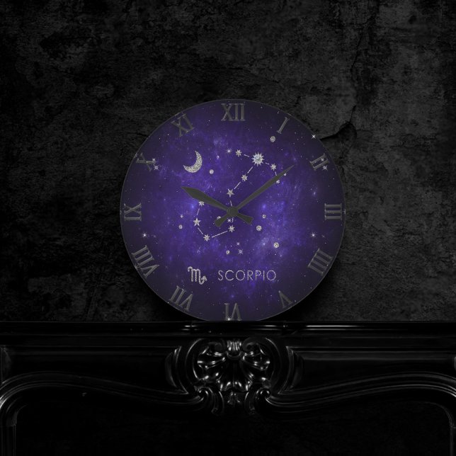 Relógio Redondo Escorpião-Roxo | Astrologia Cósmica Horoscópio (Criador carregado)