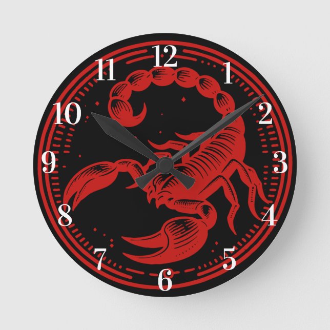 Relógio Redondo Escorpião Vermelho Astrologia Zodiac Sinal Scorpio (Frente)