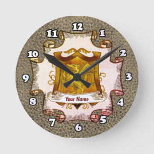 Relógio Redondo Escudo de Dragões Brasão de Família Sobrenome