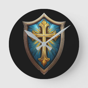 Relógio Redondo Escudo de Fé Cristão Crente