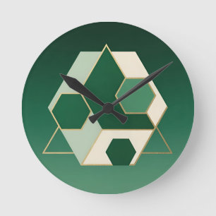Relógio Redondo Esmeralda Hexágono Geométrico Luxo