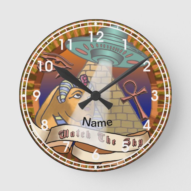 Relógio Redondo Espaçamento entre Alienígenas das Pirâmides (Frente)