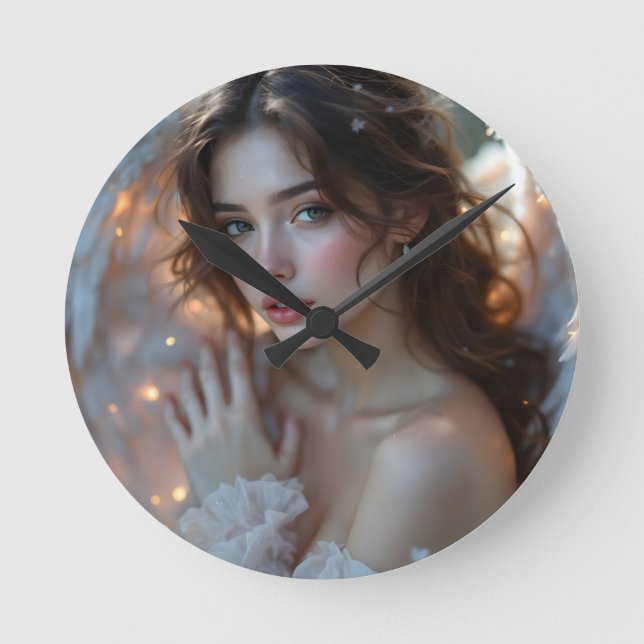 Relógio Redondo Espelho da Luz do Crepúsculo - Anjo brilhante da N (Frente)