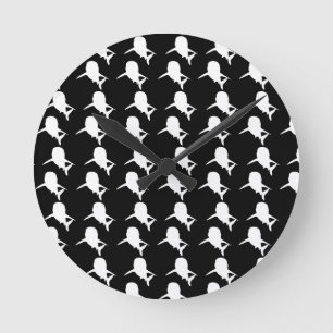 Relógio Redondo Espelho de baleia de tubarão-sombra preto e branco