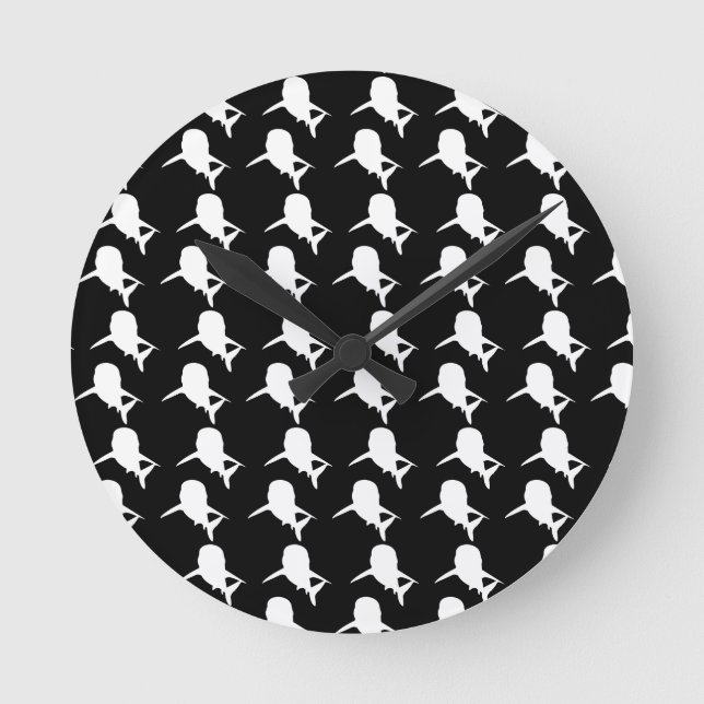 Relógio Redondo Espelho de baleia de tubarão-sombra preto e branco (Frente)